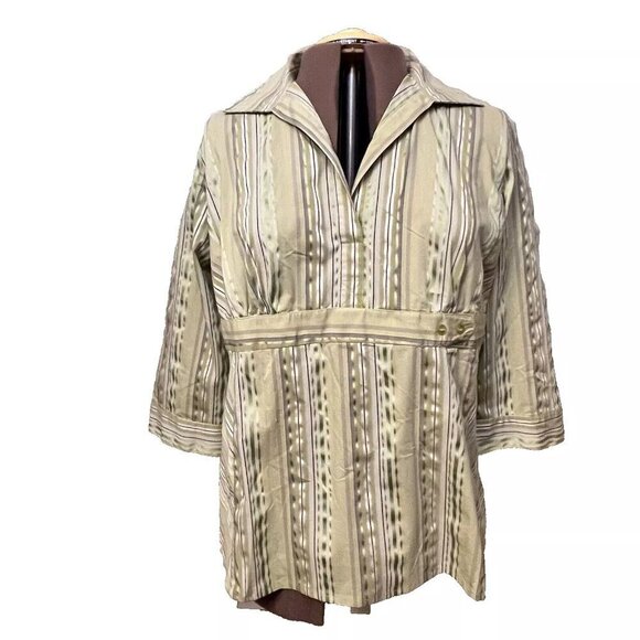 Jessi L. Size 1X. Green Stripe Cotton Blend. 3/4 Sleeve. Side Zipper. B4 - Picture 1 of 9